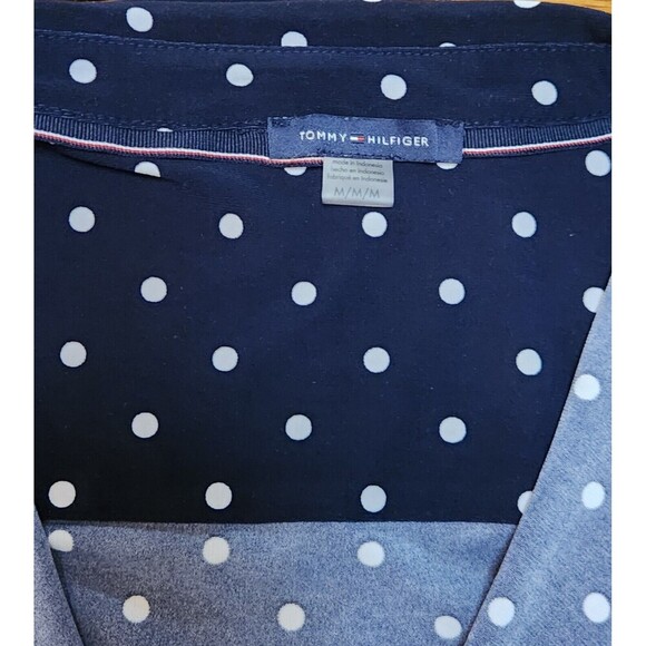 Tommy Hilfiger Navy Blue White Polka Dot Button Down Top Tank Blouse Sz M - Picture 3 of 8